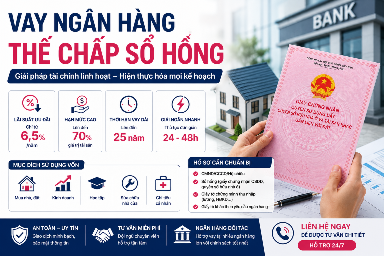 Vay ngân hàng thế chấp sổ hồng